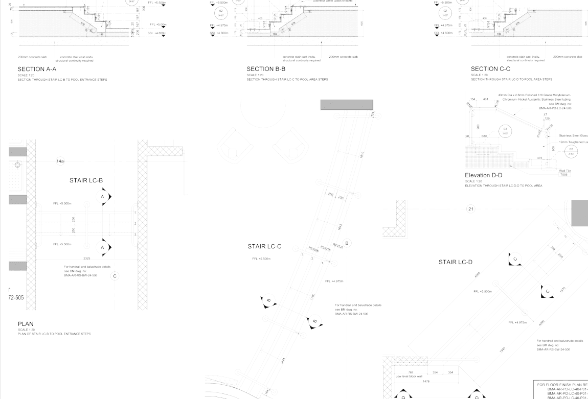Stair sections & details — anonymised drawing sample, Krain Studio