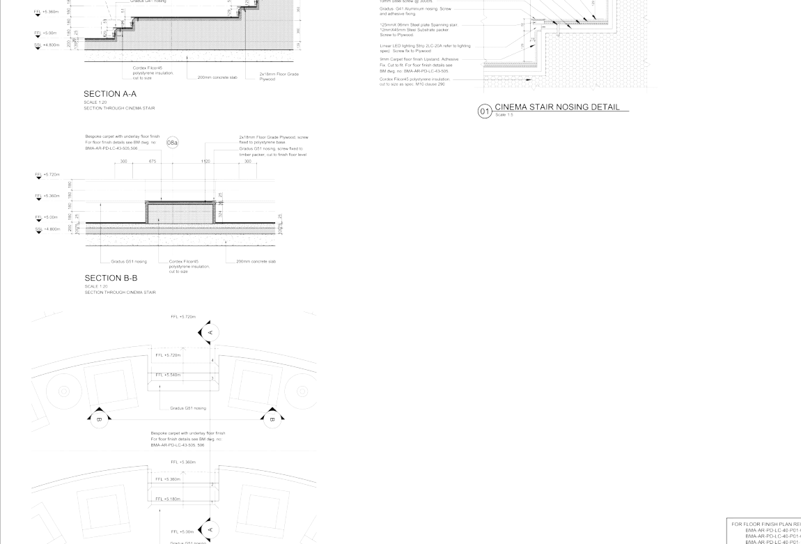 Auditorium ceiling details — anonymised drawing sample, Krain Studio